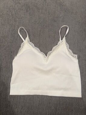 JS Boutique White Ribbed Lace Trim Bralette Cami